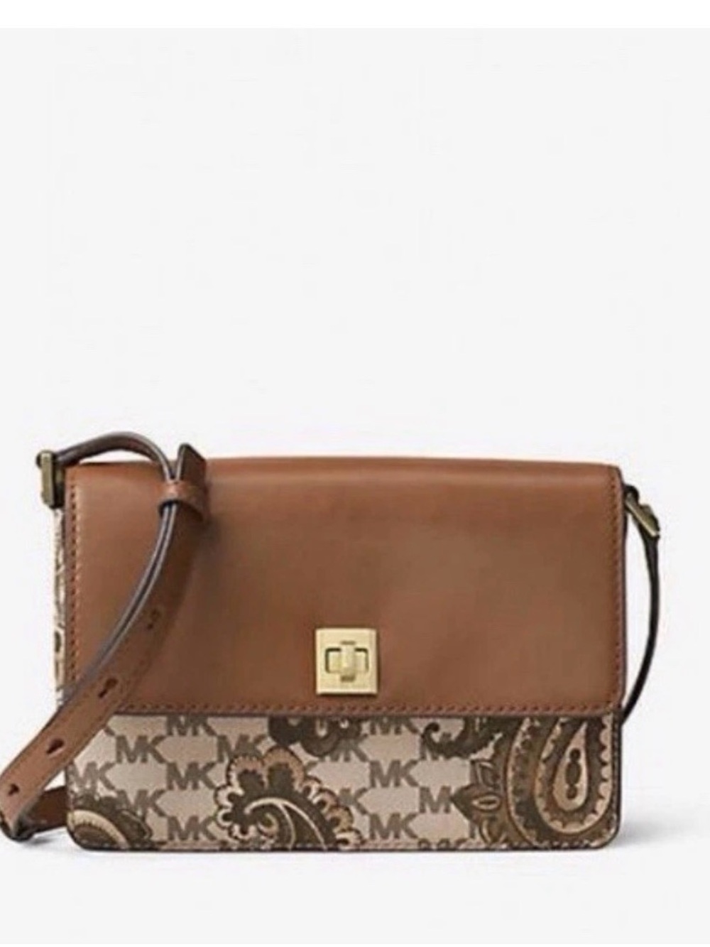 Michael Kors Brown Paisley-Print Leather Crossbody